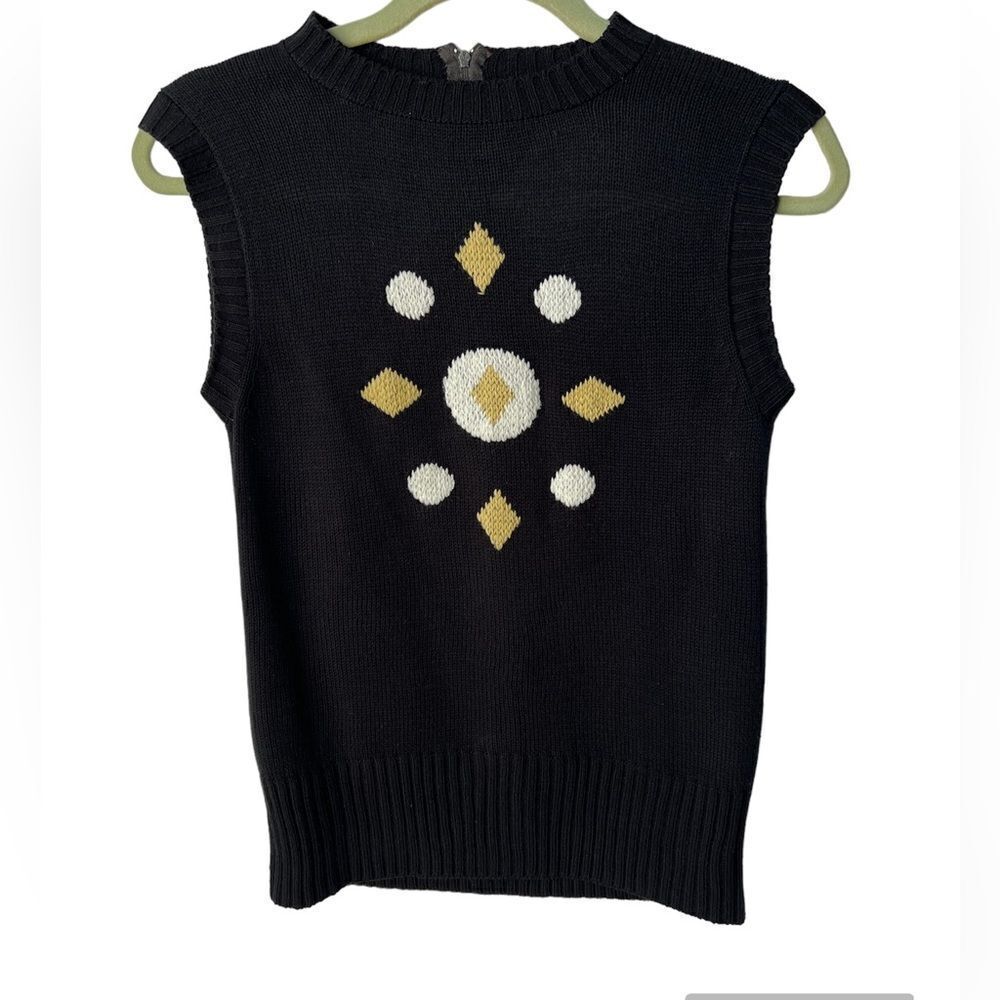 Vintage Catalina Sweater Vest Black with  Geometric Shapes Size Small